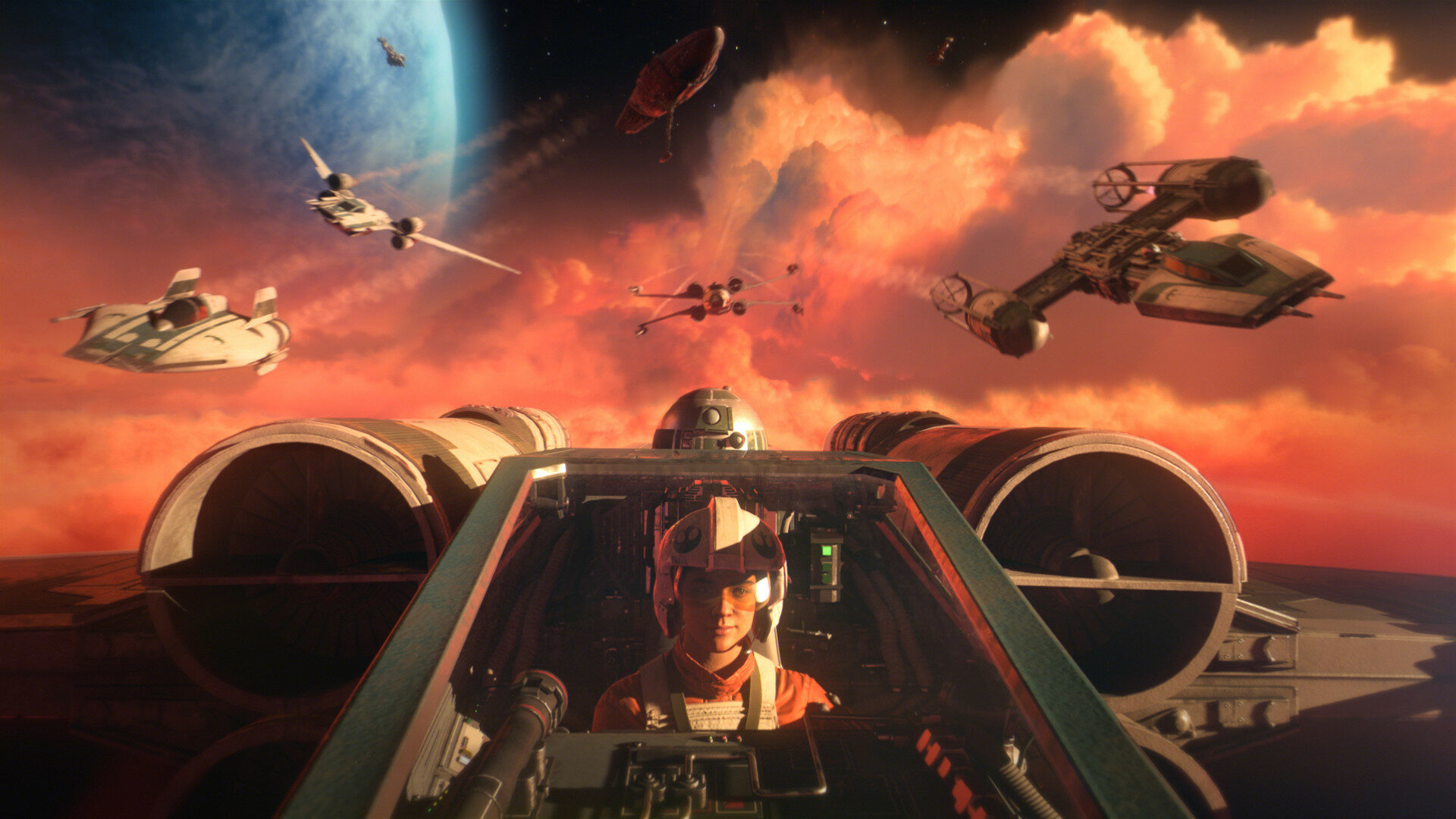 front view of player in battle in a spaceship